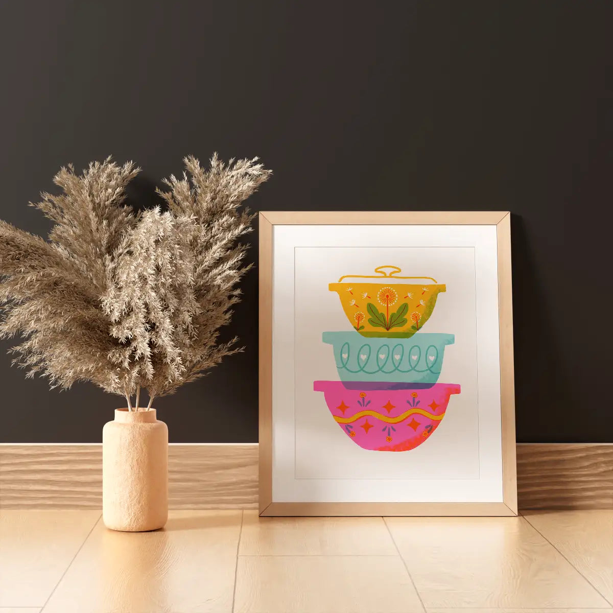 Vintage Mixing Bowls Risograph Art Print (8.5x11")