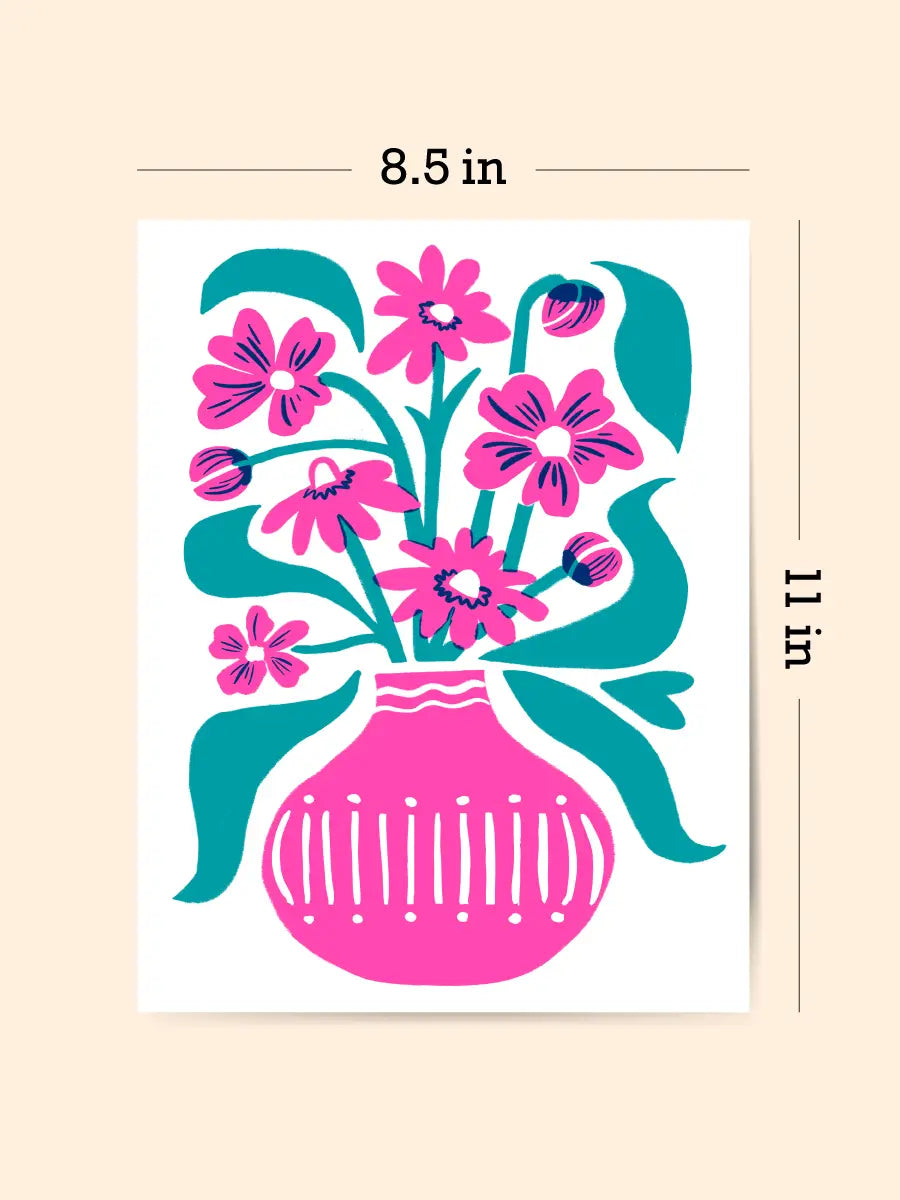 Flower Vase Risograph Art Print (8.5x11")