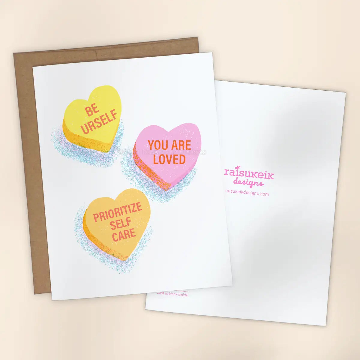 Affirmative Candy Hearts Risograph Greeting Card