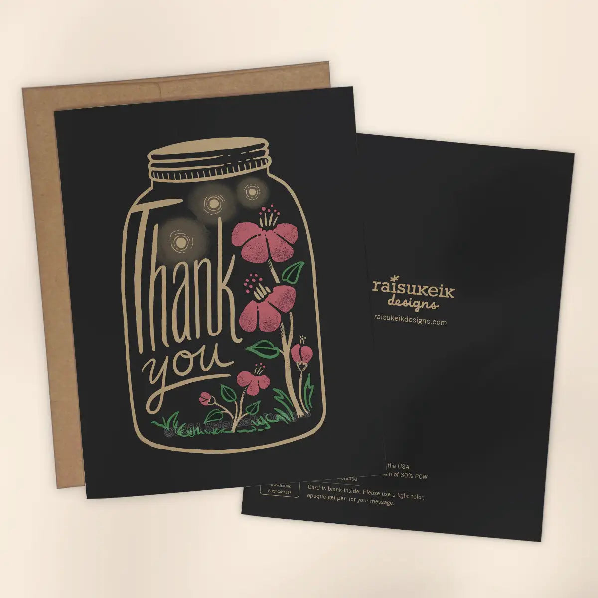 Black & Metallic Gold "Thank You" Risograph Greeting Card