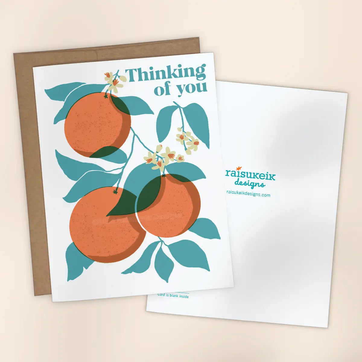 "Thinking of You" Orange Branch Risograph Greeting Card