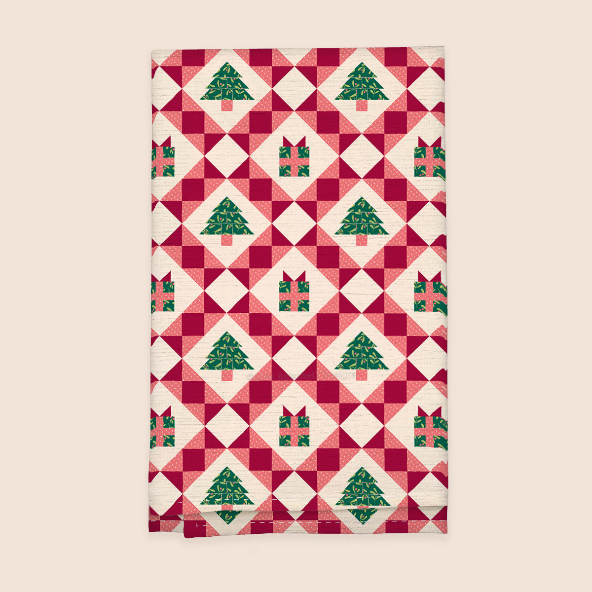 Christmas Patchwork 100% French Linen Kitchen Tea Towel