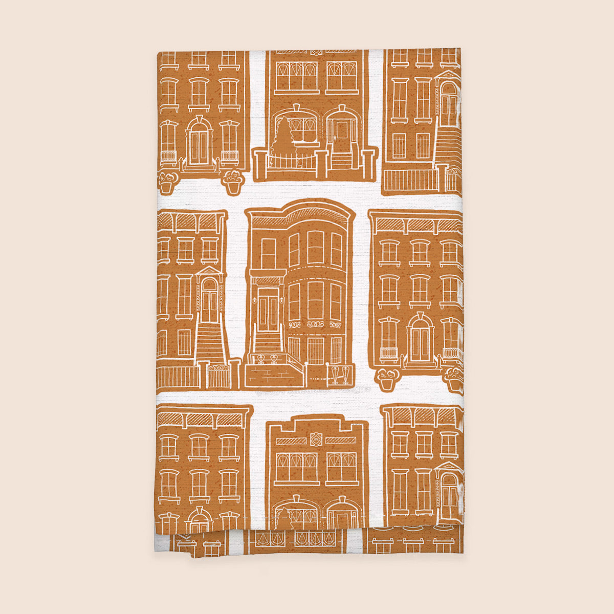 Gingerbread Brownstones 100% French Linen Kitchen Tea Towel