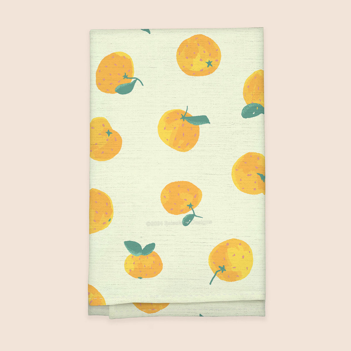 Handdrawn Oranges 100% French Linen Kitchen Tea Towel
