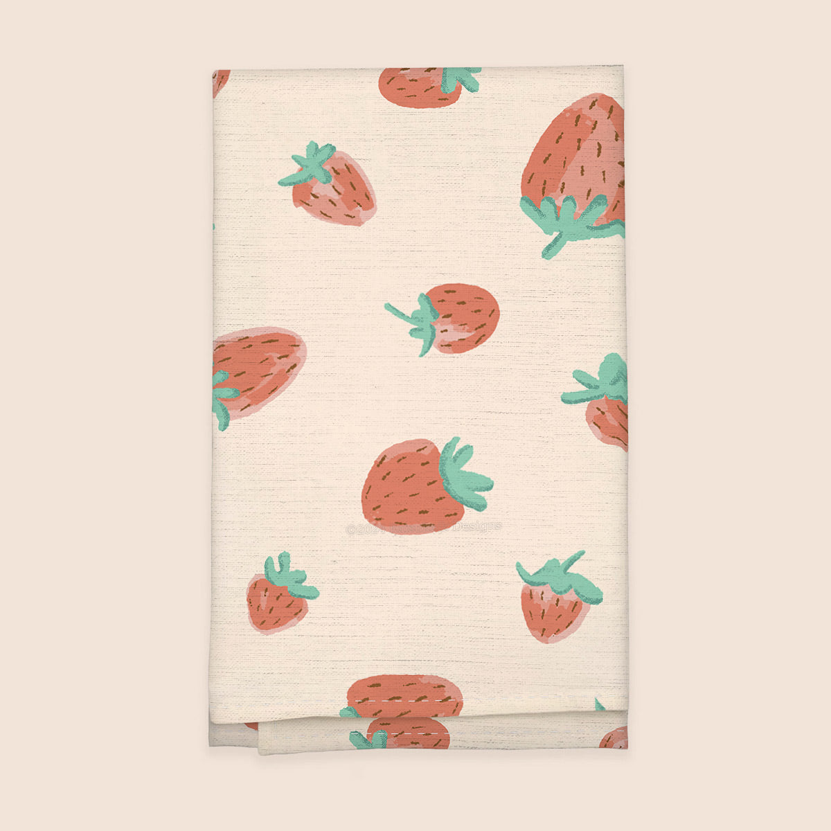 Handdrawn Strawberries 100% French Linen Kitchen Tea Towel (Cream)