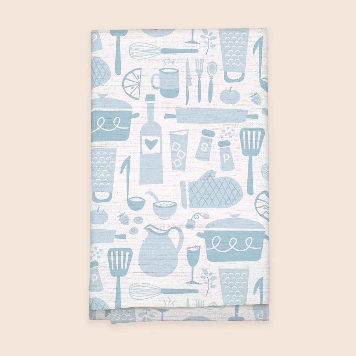 Mid-Century Kitchenware 100% French Linen Kitchen Tea Towel (Blue + White)