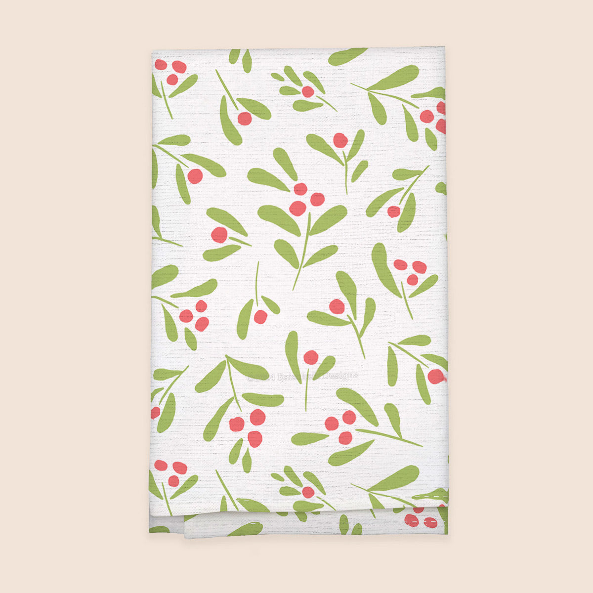 Leaves & Berry Sprigs 100% French Linen Kitchen Tea Towel