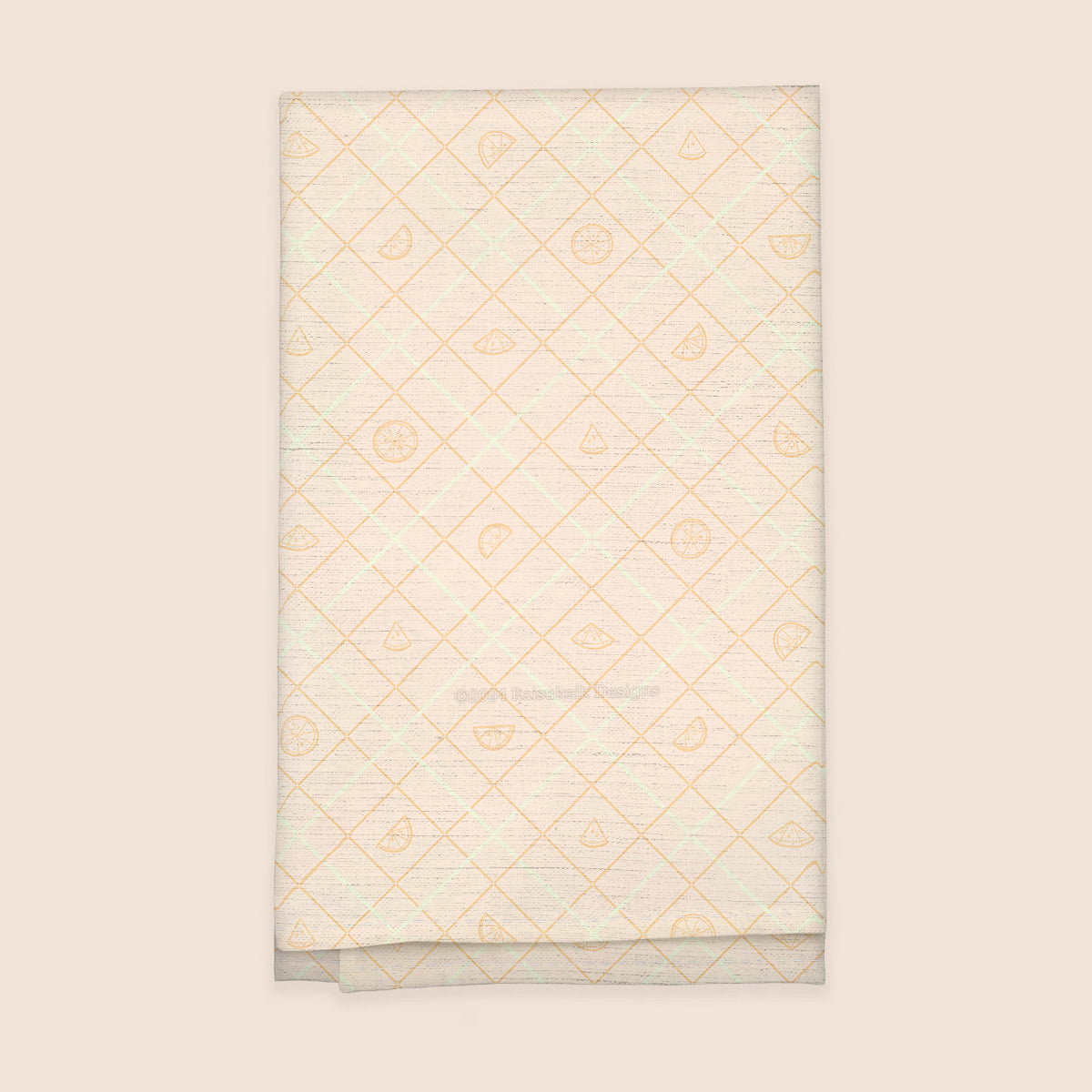 Orange Slices Argyle 100% French Linen Kitchen Tea Towel