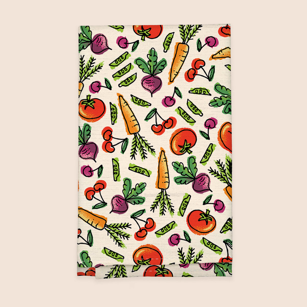 Retro Fruits & Veggies 100% French Linen Kitchen Tea Towel