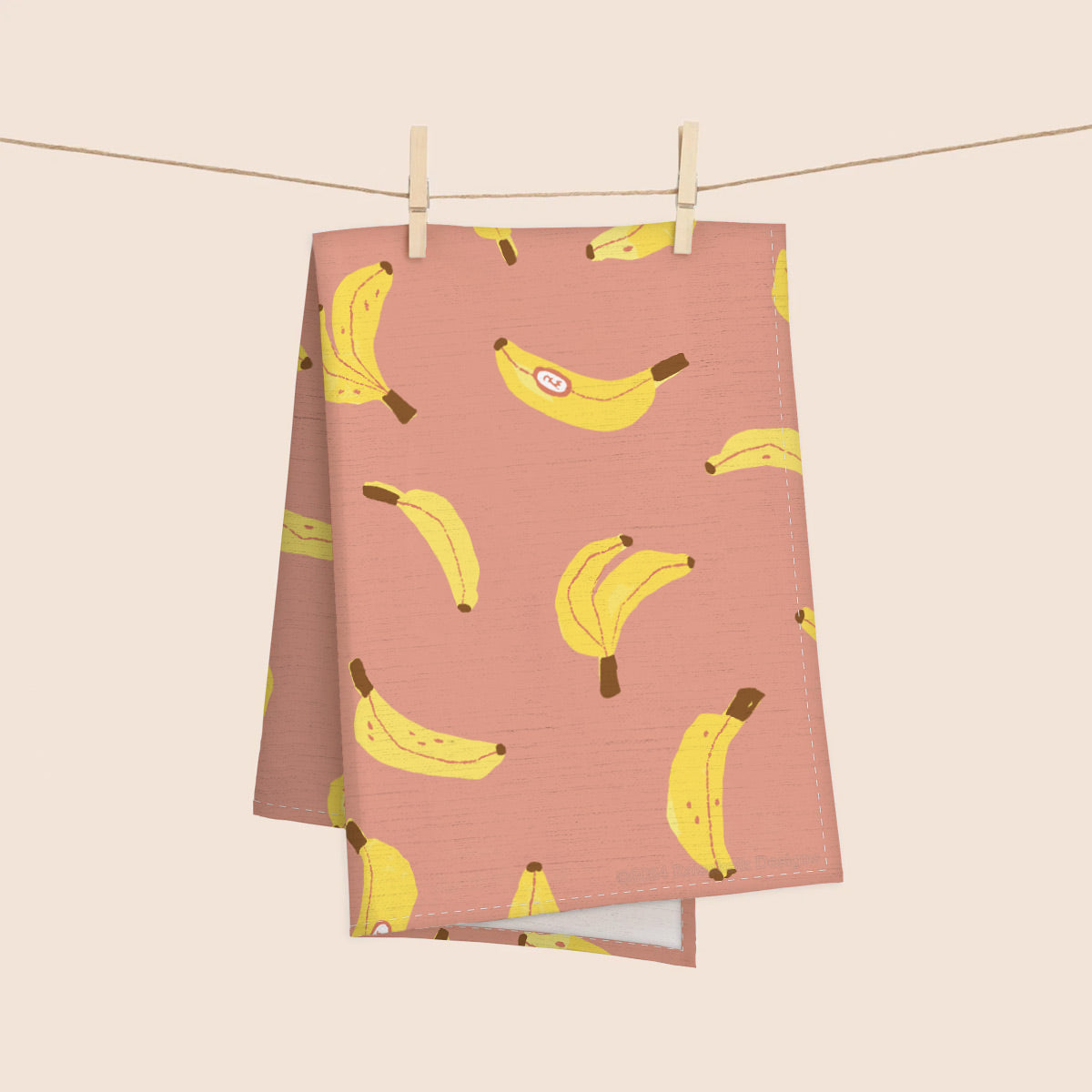 Handdrawn Bananas 100% French Linen Kitchen Tea Towel