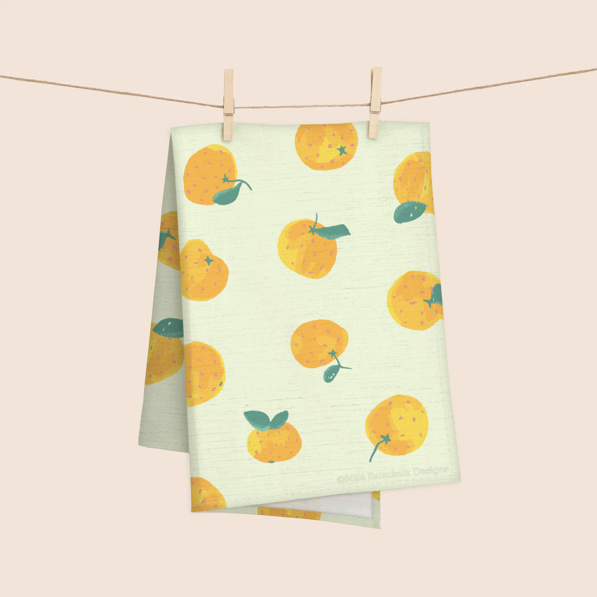Handdrawn Oranges 100% French Linen Kitchen Tea Towel