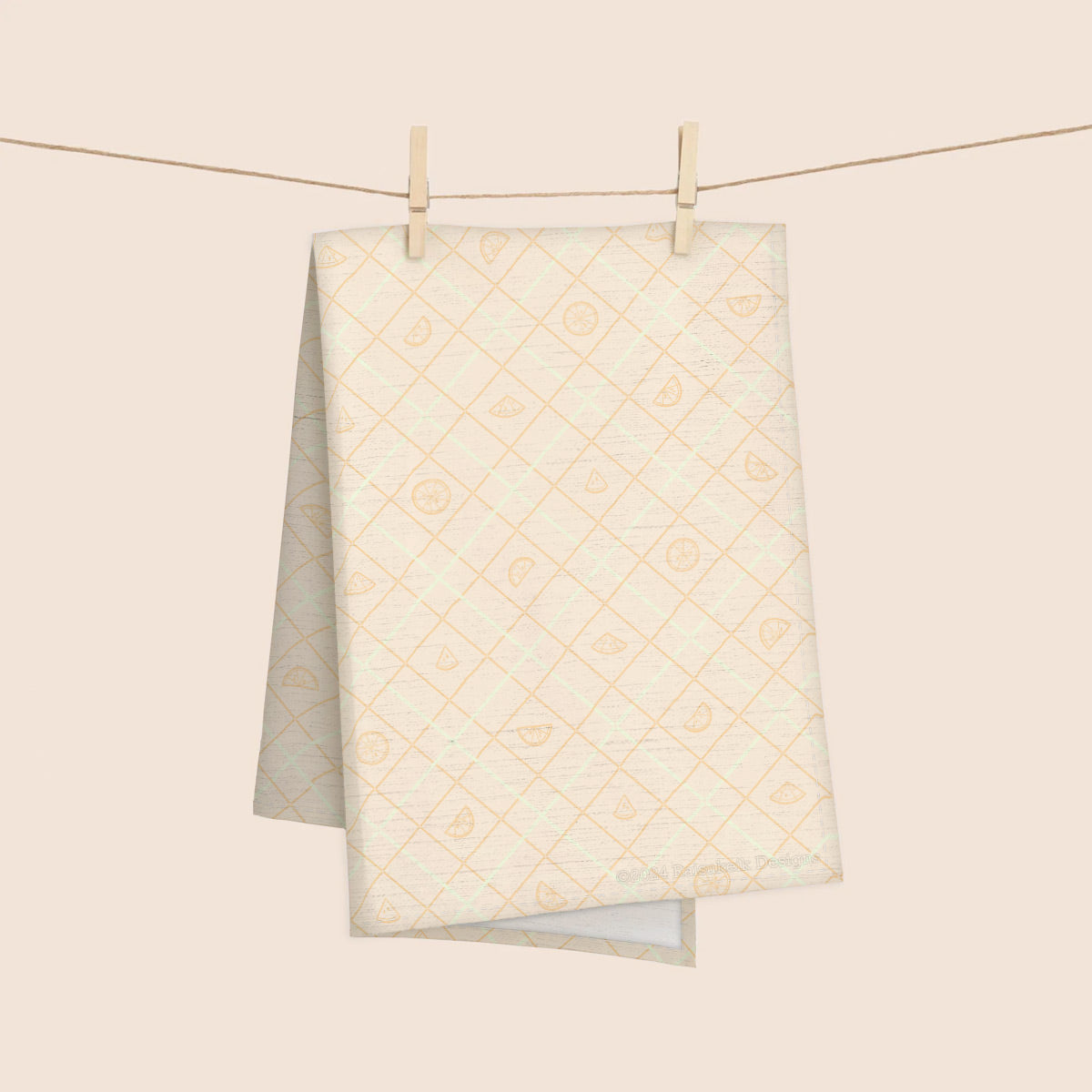 Orange Slices Argyle 100% French Linen Kitchen Tea Towel