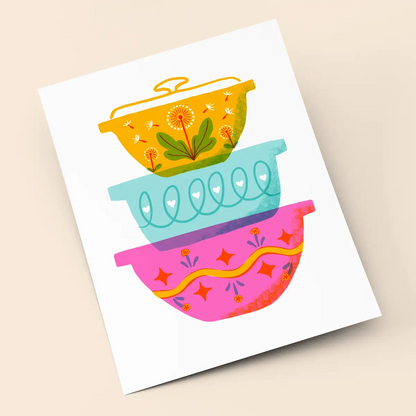Vintage Mixing Bowls Risograph Art Print (8.5x11")