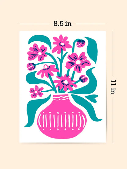 Flower Vase Risograph Art Print (8.5x11")