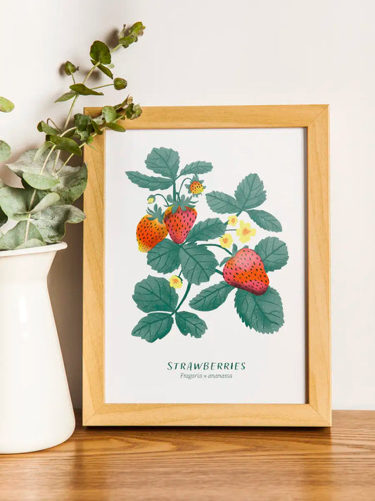 Strawberries Risograph Art Print (12x18")