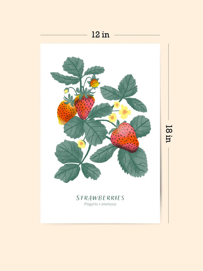 Strawberries Risograph Art Print (12x18")