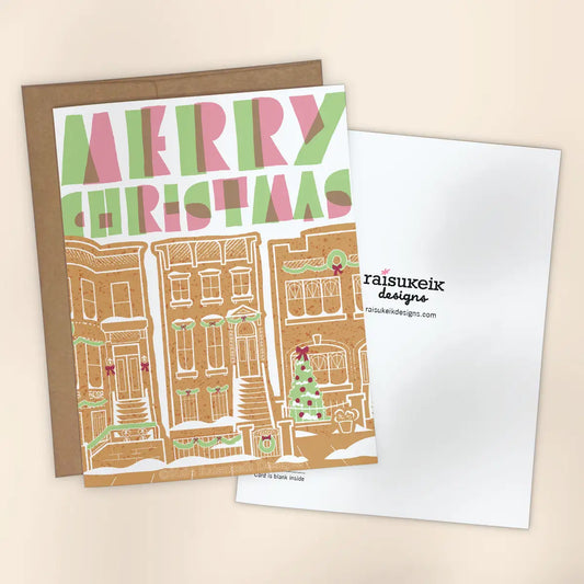 Christmas Gingerbread Brownstones Greeting Card