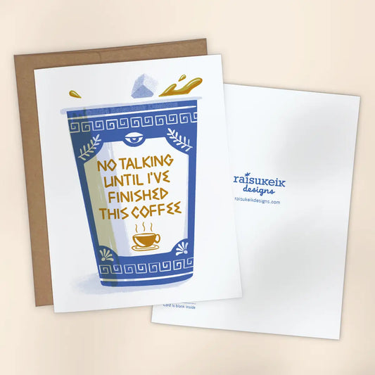 "No Talking Until I've Finished This Coffee" Risograph Greeting Card
