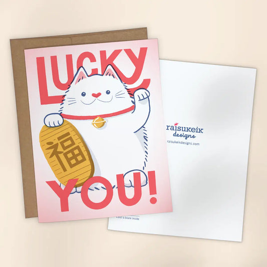 "Lucky You" Cat Risograph Greeting Card