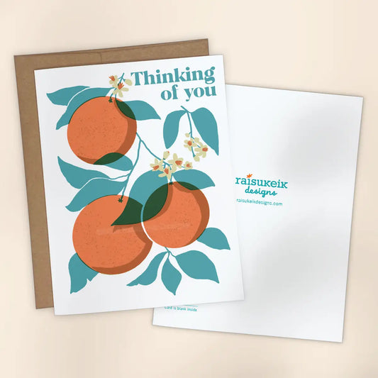 "Thinking of You" Orange Branch Risograph Greeting Card