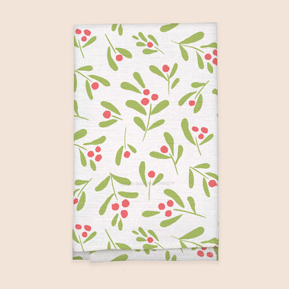 Leaves & Berry Sprigs 100% French Linen Kitchen Tea Towel