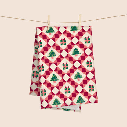 Christmas Patchwork 100% French Linen Kitchen Tea Towel