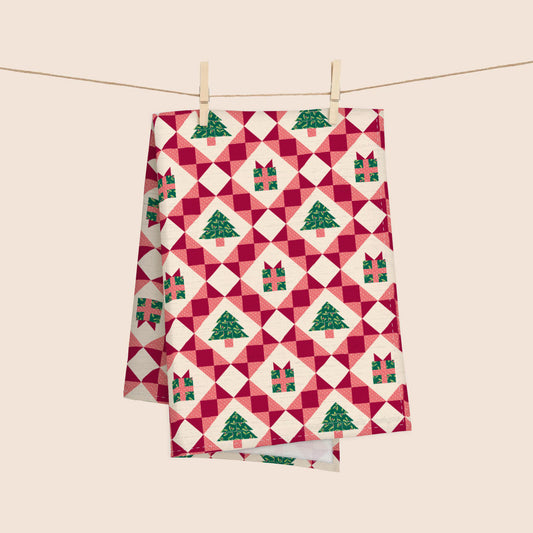 Christmas Patchwork 100% French Linen Kitchen Tea Towel