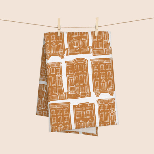 Gingerbread Brownstones 100% French Linen Kitchen Tea Towel