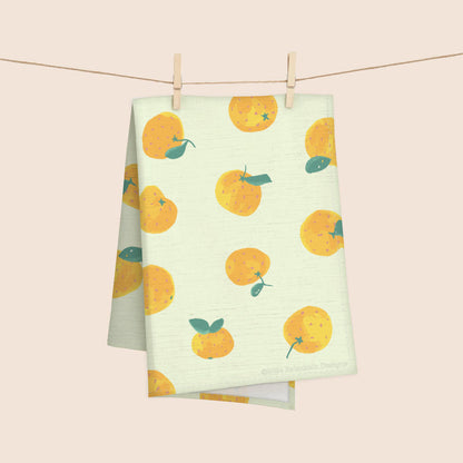 Handdrawn Oranges 100% French Linen Kitchen Tea Towel