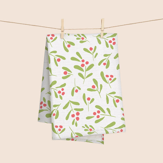 Leaves & Berry Sprigs 100% French Linen Kitchen Tea Towel