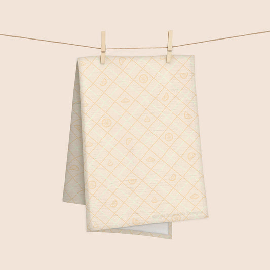 Orange Slices Argyle 100% French Linen Kitchen Tea Towel