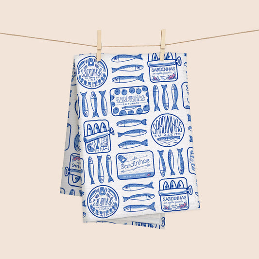 Portuguese Sardine Cans 100% French Linen Kitchen Tea Towel