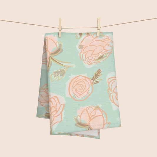 Ranunculus Floral 100% French Linen Kitchen Tea Towel