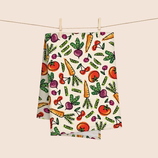 Retro Fruits & Veggies 100% French Linen Kitchen Tea Towel